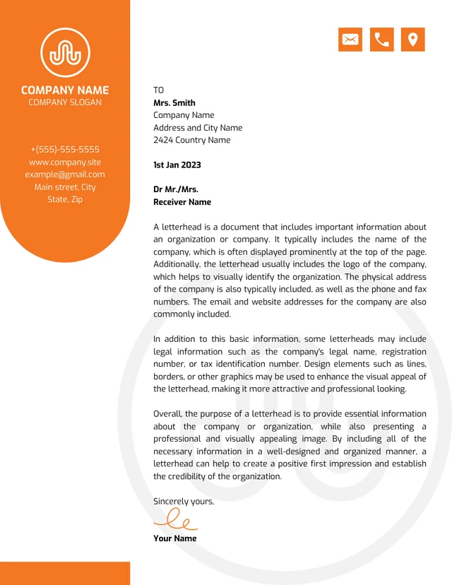 White And Orange Modern Creative Letterhead Template
