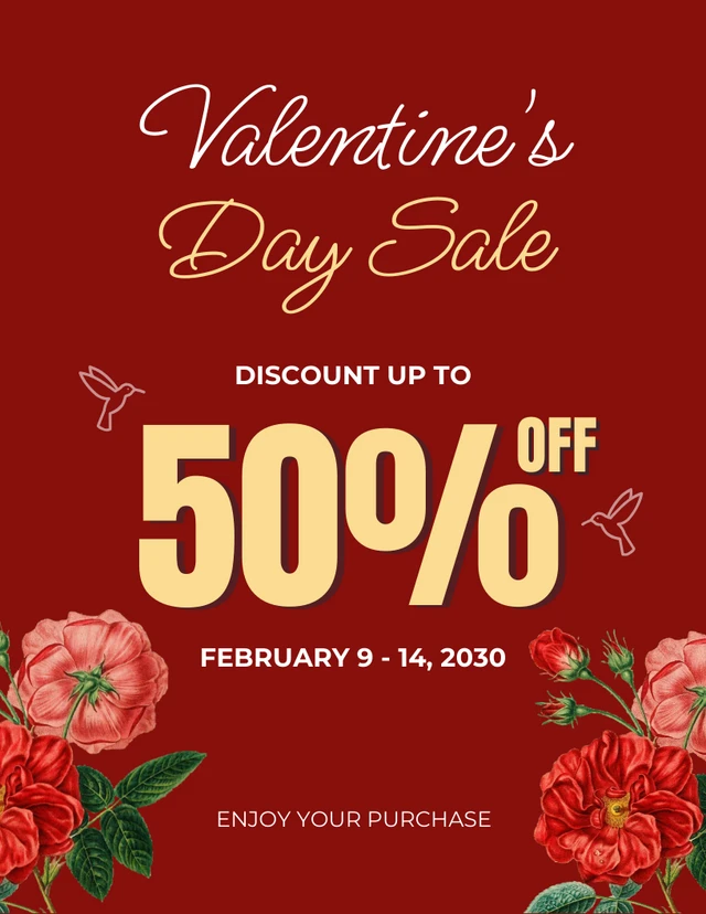 Red Floral Valentine's Day Sale Love Poster Template