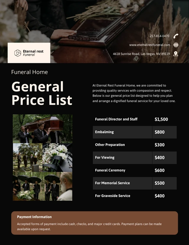 Funeral Home General Price List Template