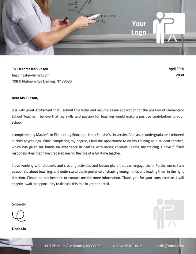 White Miniimalist Business Teacher Letterhead
