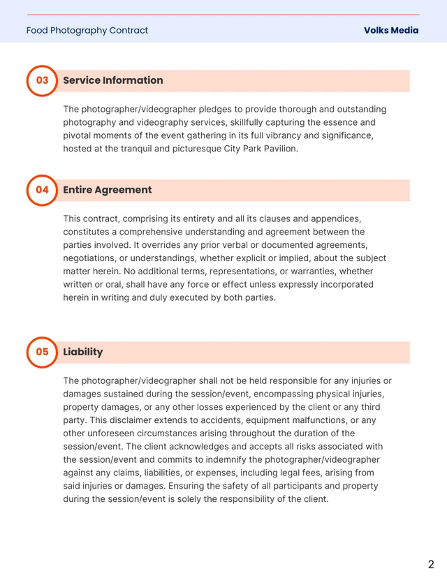 Food Photography Contract - Page 2