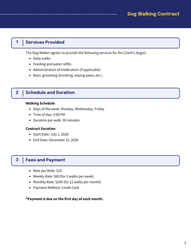 Dog Walking Contract Template - Page 2