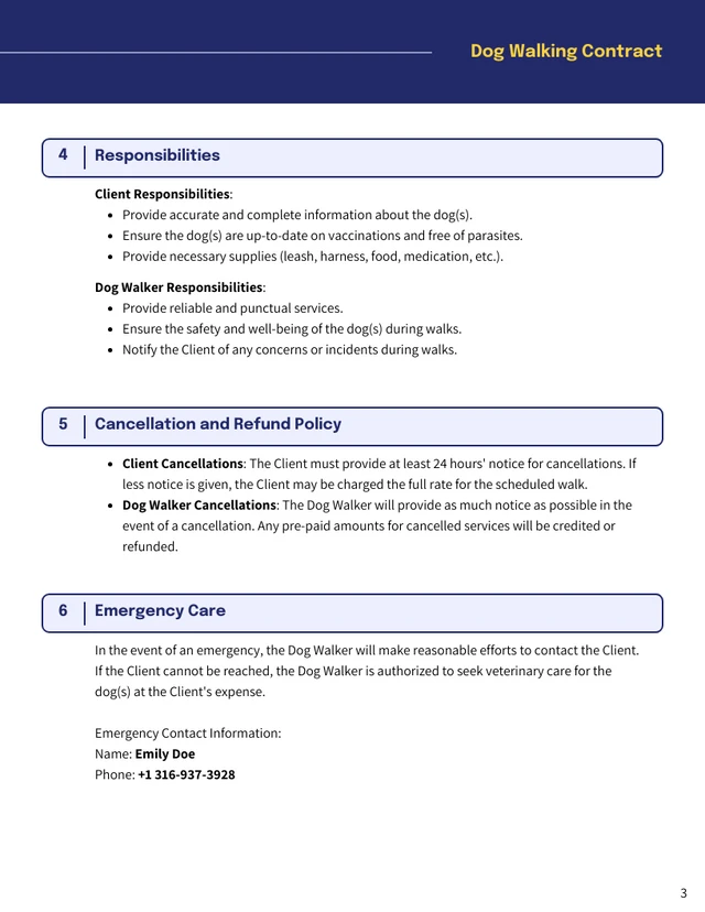 Dog Walking Contract Template - Page 3