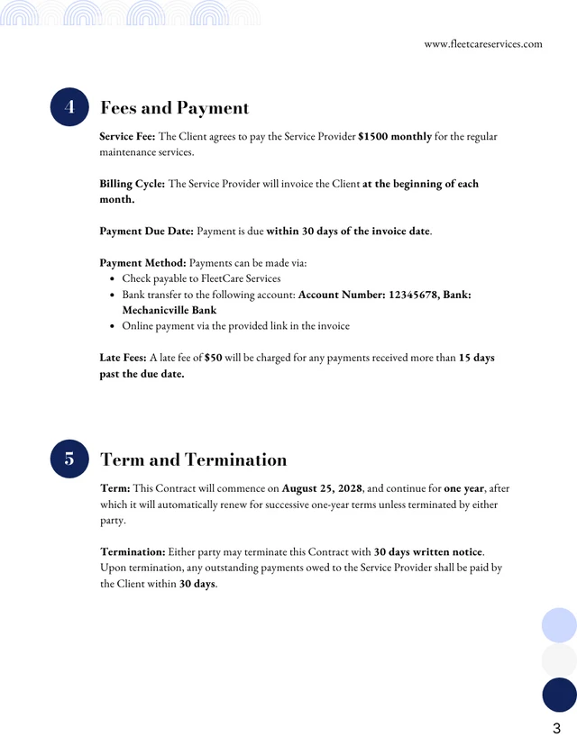 Fleet Maintenance Contract Template - Page 3