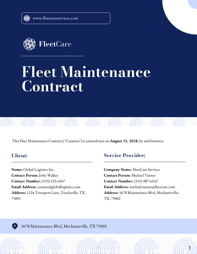 Fleet Maintenance Contract Template - Page 1