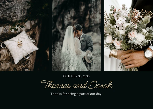 Black And Gold Minimalist Aesthetic Wedding Thank You Postcard - Page 1