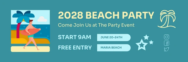 Blue Cheerful Illustration Beach Party Holiday Banner Template