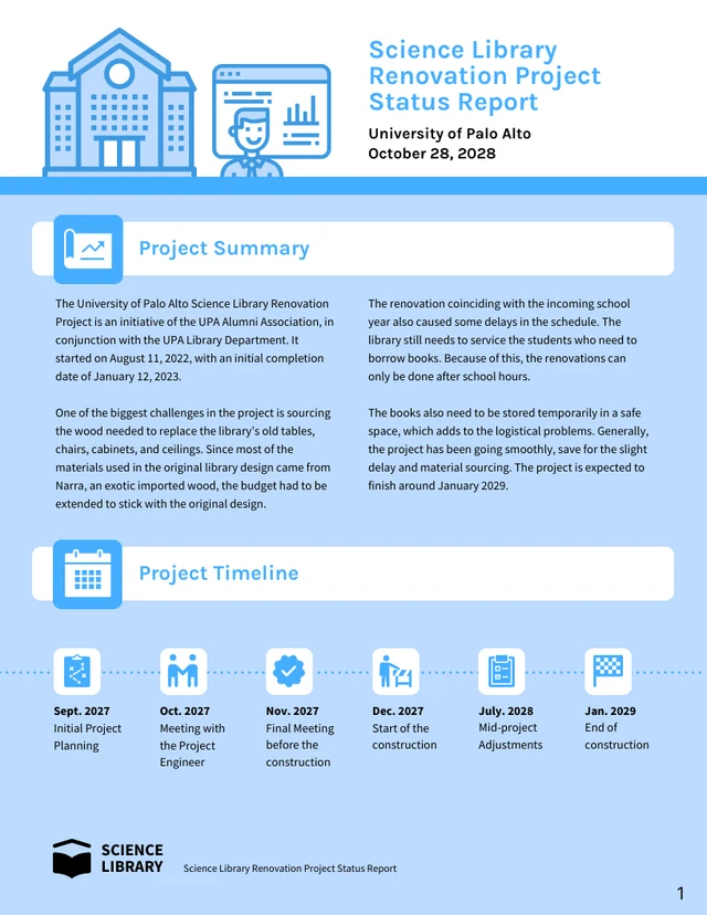 Blue Project Management Status Report - Page 1