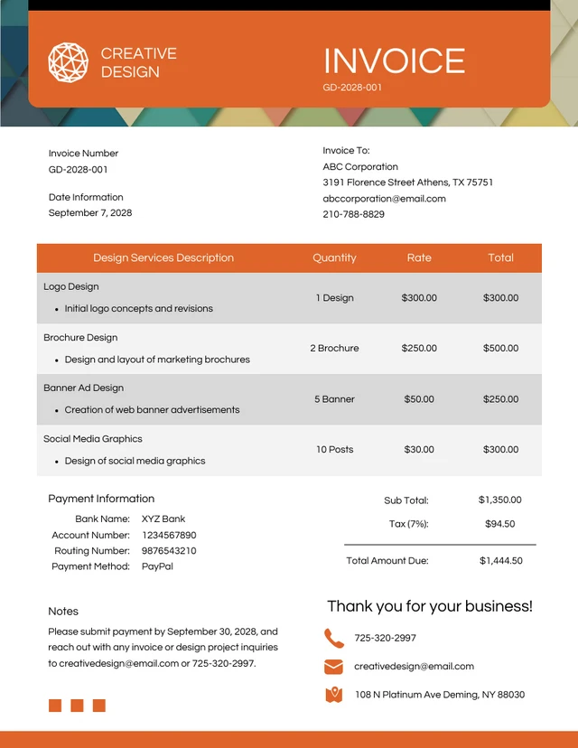 Fun Orange Graphic Design Invoice Template