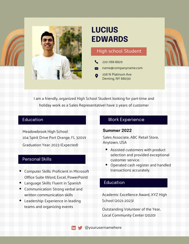 Green box High School Resume Template
