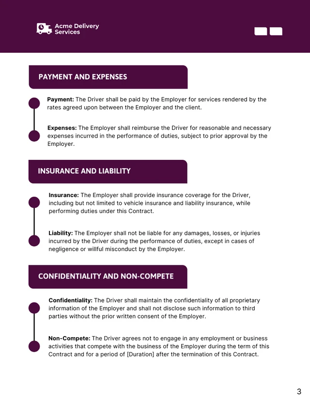 Driver Employment Contract Template - Page 3