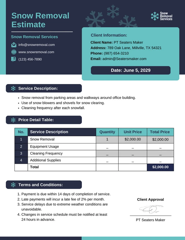 Snow Removal Estimate Template