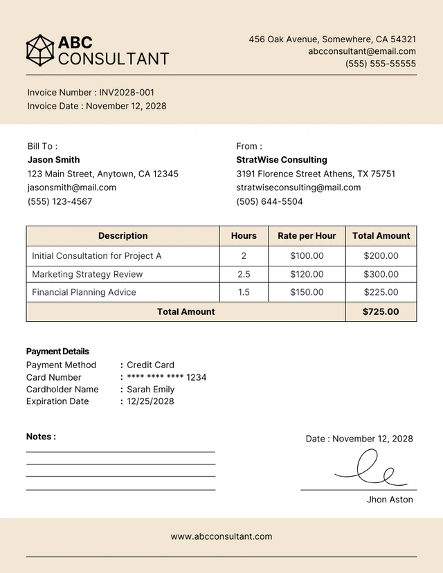 Beige Gray Simple Minimalist Consultation Invoice Template