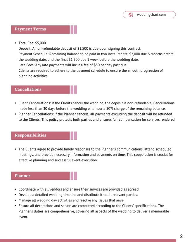 Wedding Planner Contract Template - Page 2