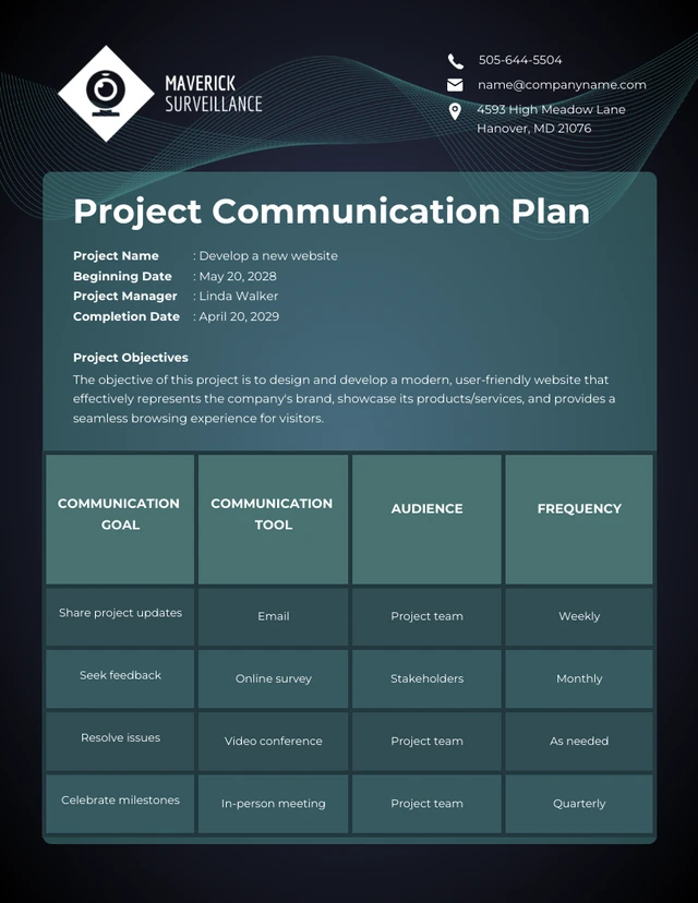 Dark Green Company Project Communication Plan Template