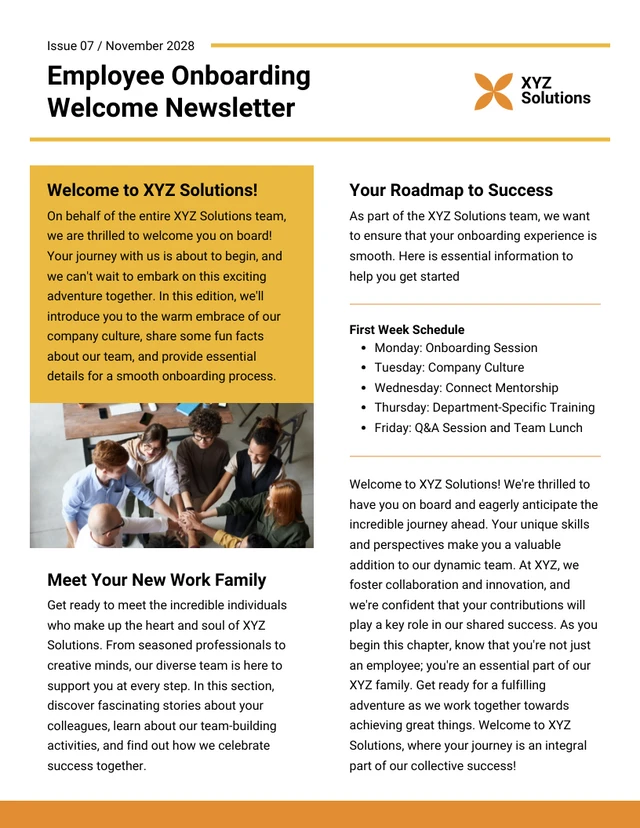 Employee Onboarding Welcome Newsletter Template