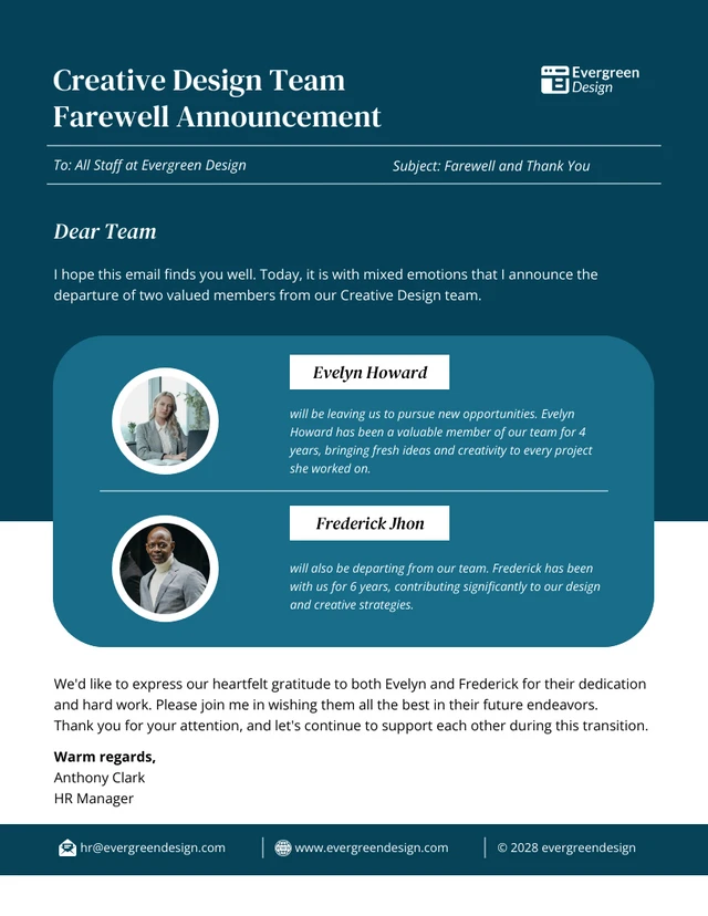 Goodbye Coworkers Emails Newsletter Template