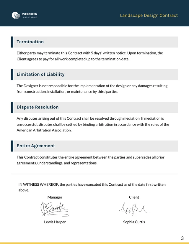 Landscape Design Contract Template - Page 3