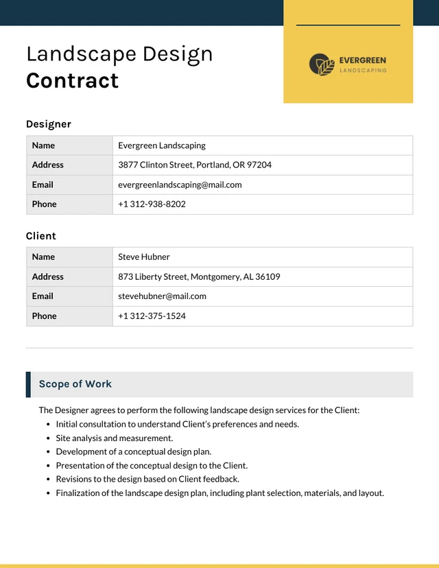 Landscape Design Contract Template - Page 1