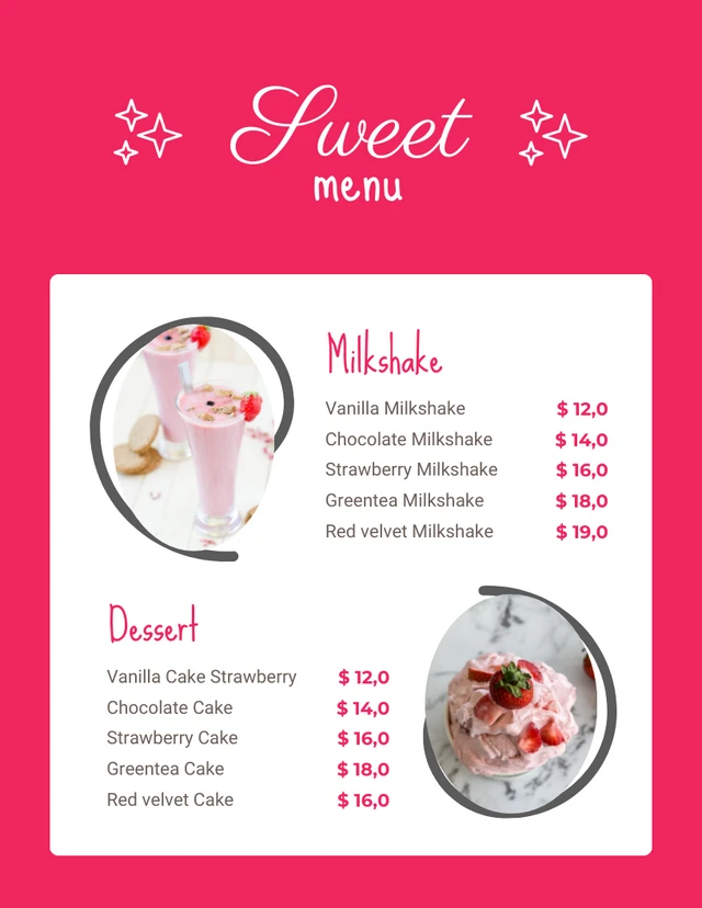 Magenta Simple Food And Drink Sweet Dessert Menu Template