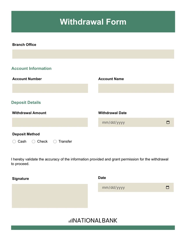 Brown And Green Simple Banking Form Template