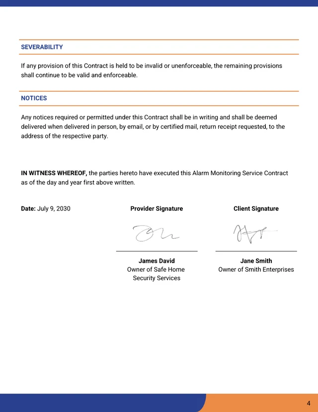 Alarm Monitoring Contract Template - Page 4