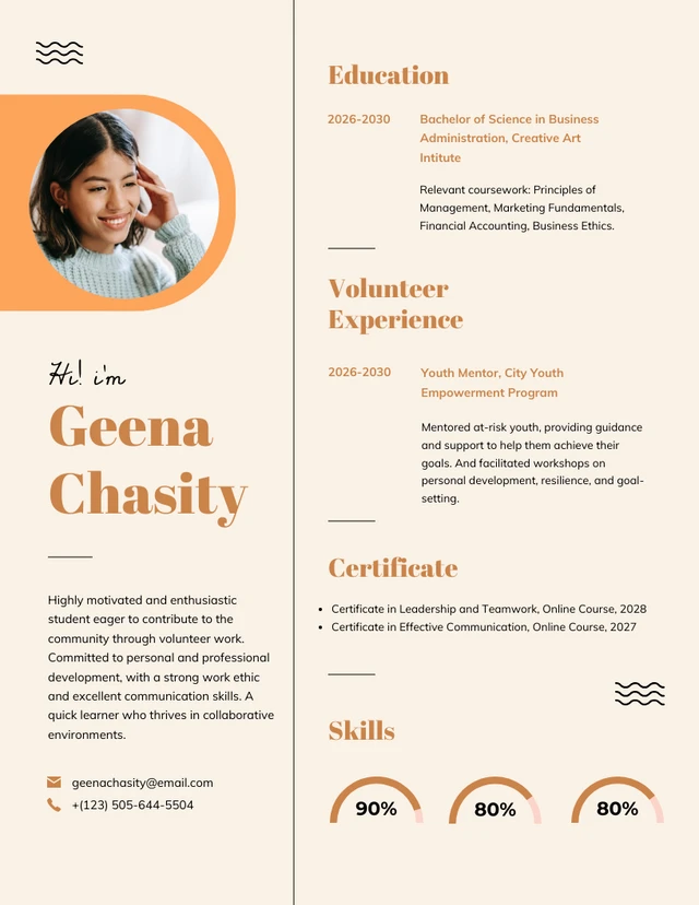 Cream and Orange Scholarship Resume Template