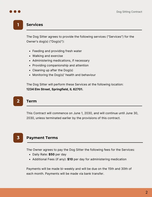 Dog Sitting Contract Template - Page 2