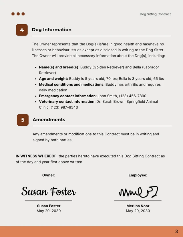 Dog Sitting Contract Template - Page 3