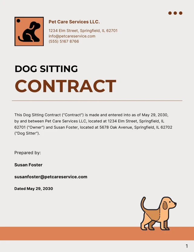 Dog Sitting Contract Template - Page 1