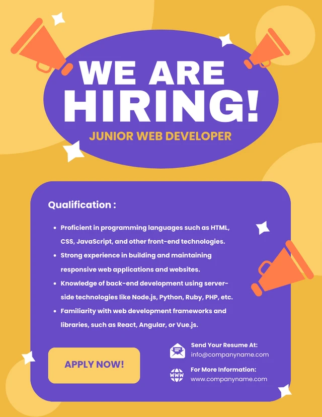 Orange Purple Simple Recruitment Posters Template