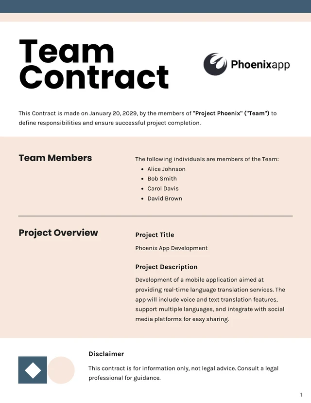 Team Contract Template - Page 1