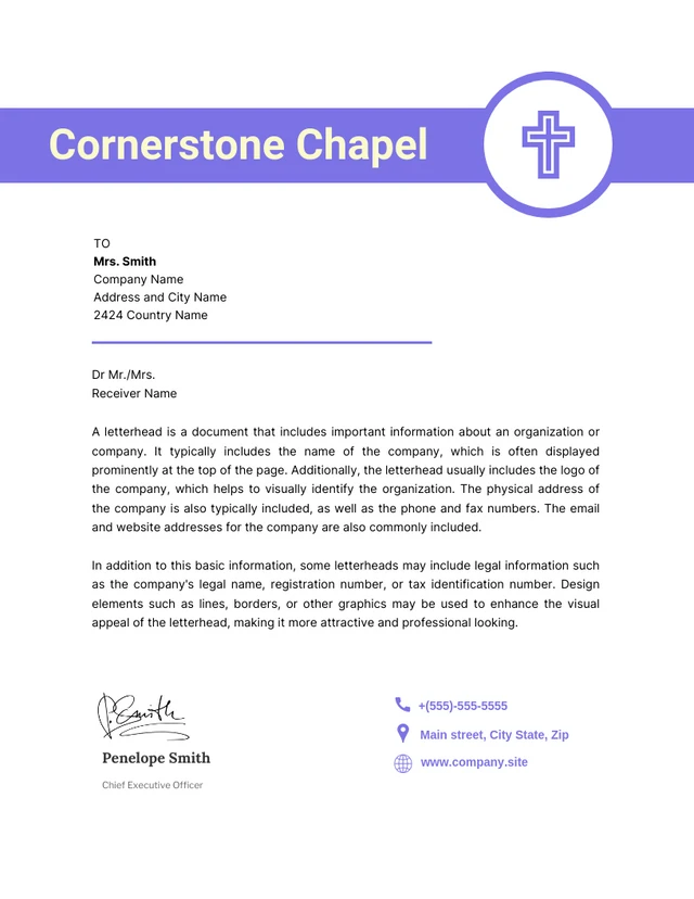 White And Light Purple Church Chapel Letterhead Template
