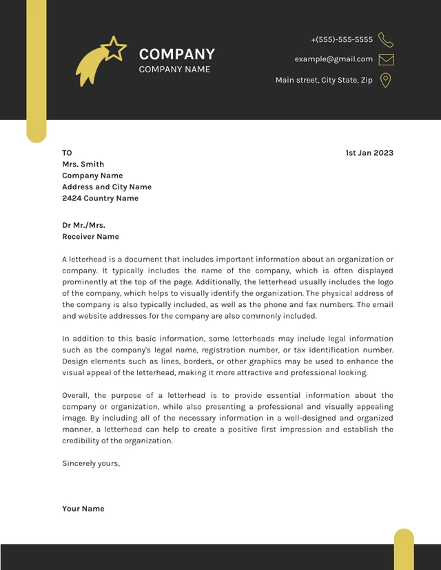 White Yellow And Black Modern Company Letterhead Template
