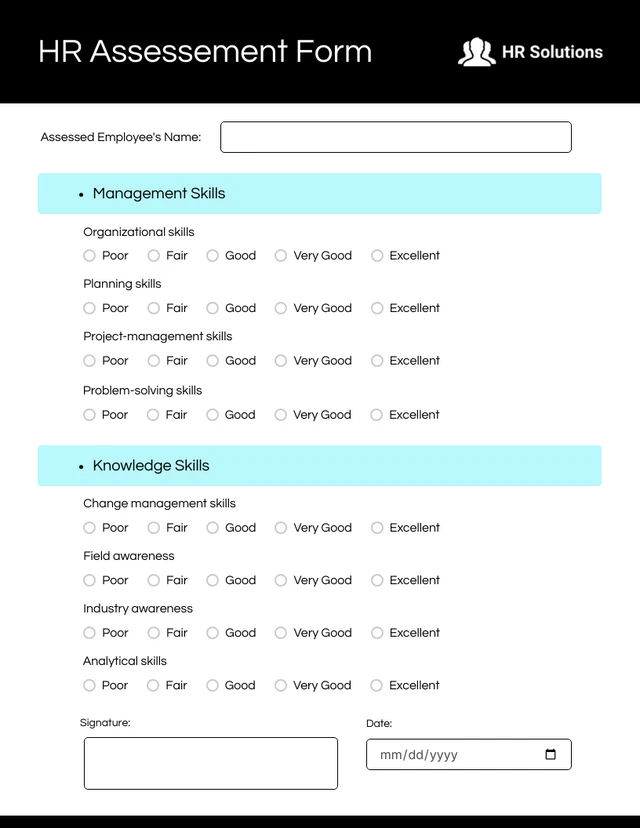 Simple Black and Blue HR Form Template