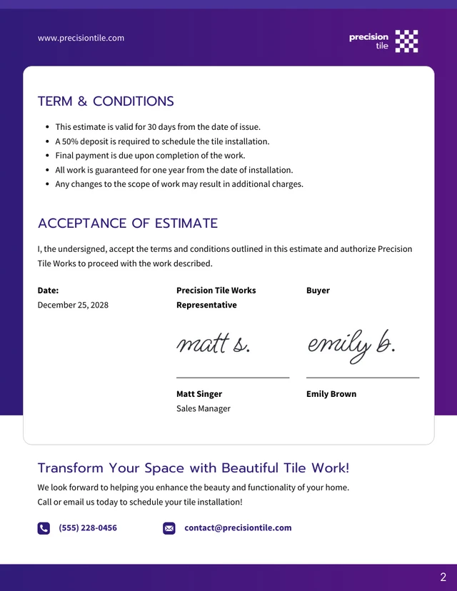 Tile Job Estimate Template - Page 2