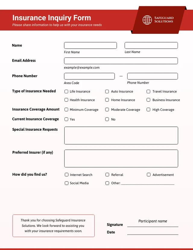 Simple Red Insurance Forms Template