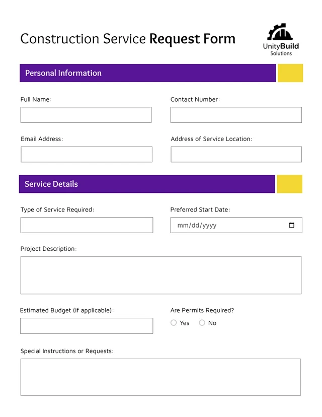 Dark Purple Yellow Construction Form Template