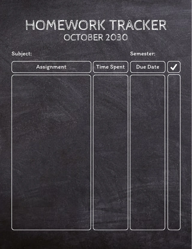 Black Minimalist Texture Homework Tracker Schedule Template