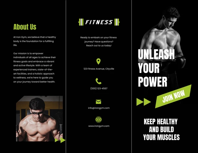 Green and Black Fitness Trifold Brochure - Page 1