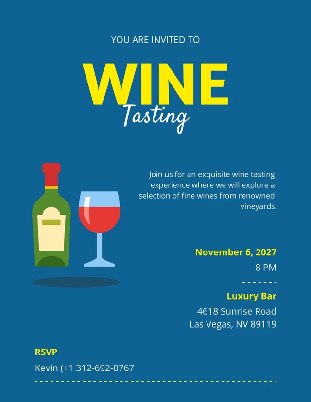 Simple Blue And Yellow Wine Tasting Invitation Template