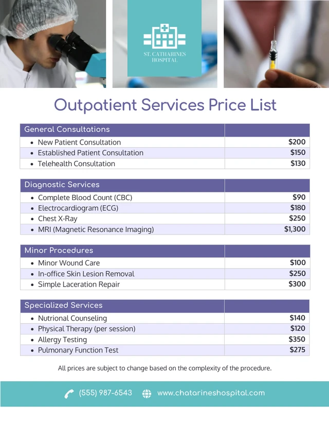 Outpatient Services Price List Template