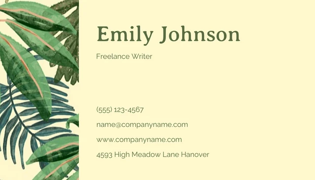 Yellow And Green Modern Tropical Pattern Freelance Writer Business Card - Page 2