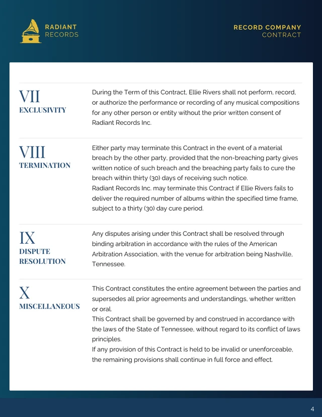 Record Company Contract Template - Page 4