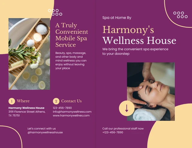 Purple And Yellow Rustic Modern Harmony Spa Brochure - Page 1