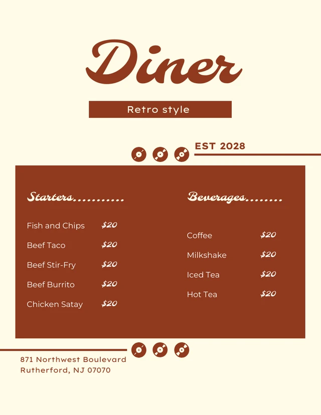 Diner Retro Style Menus Template