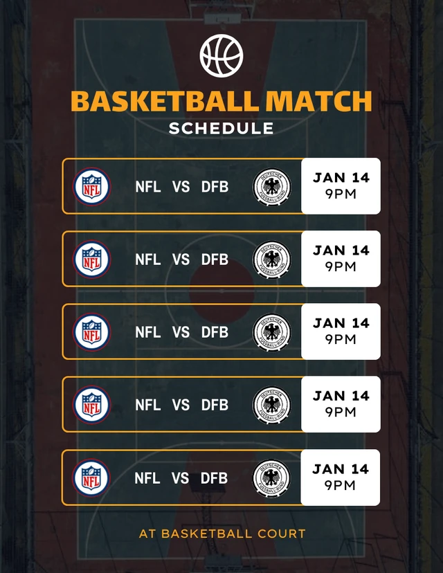 Black Modern Texture Basketbaall Match Schedule Template