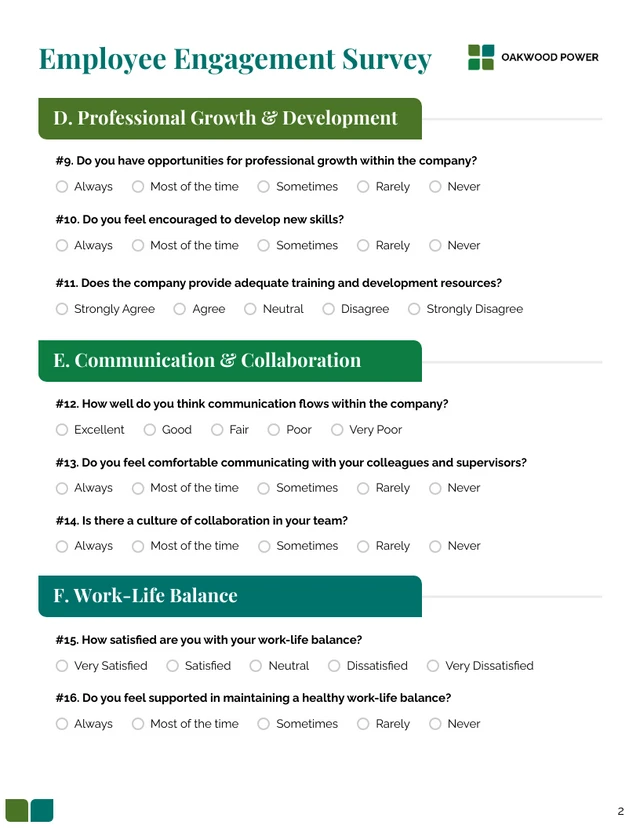 Employee Engagement Survey Form Template - Page 2