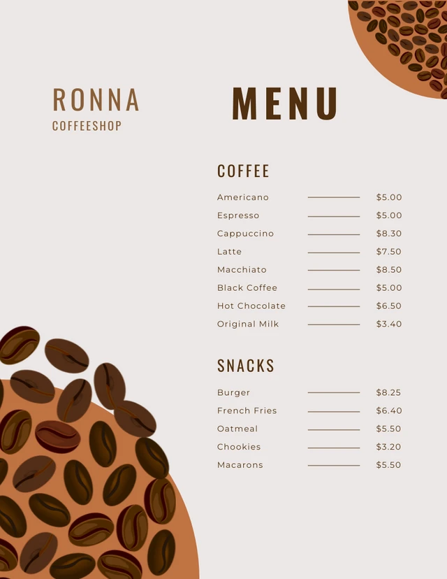 Light Grey And Brown Modern Illustration Coffee-Shop Menu Template