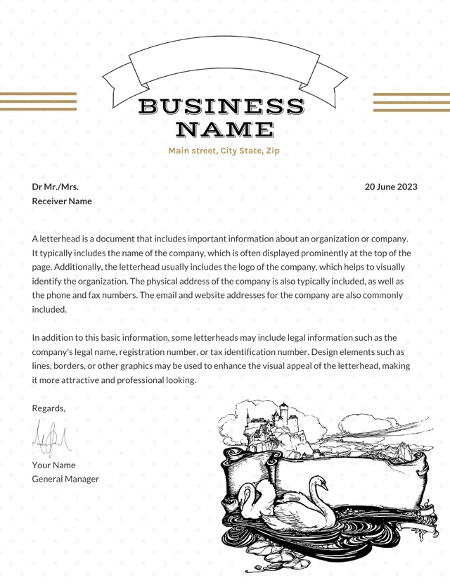 Black White And Brown Vintage Business Letterhead Template
